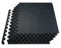 VEVOR 0.56 Inch Thick Gym Floor Mats, 12 Tiles Rubber Top with EVA Foam, 25" x 25" Gym Flooring Workout Mats with 48 sq.ft Coverage, Interlocking Puzzle Gym Mats for Gym, Home, Garage, Black & White New In Box $199