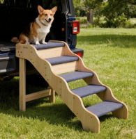 Archie & Oscar&trade; Wood Pet Stairs, 5-Step Dog Stairs for High Beds, Sofa & Cars, 150lbs Load Capacity, Non-Slip Surface, Stable Cat & Dog Step Ladder for Small Medium Large Older Pet Puppy Essentials New In Box $199