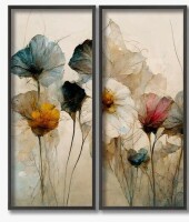 R2H Modern Nature Inspired Dry Flower Bouquet by Treechild - Picture Frame Print Set on Wood, 12" x 24" New In Box 2 Boxes $299