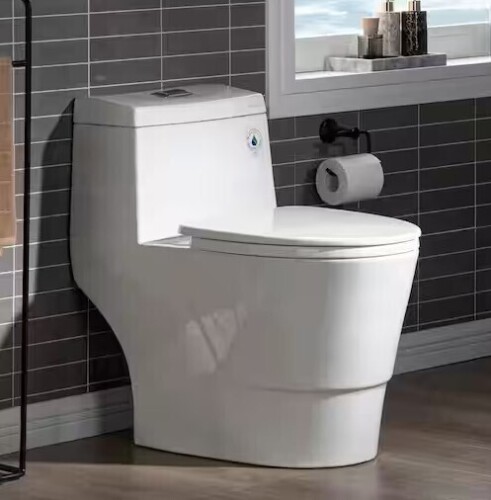 WOODBRIDGE 1-Piece 1.28 GPF Dual Flush Elongated Toilet in White with Chrome Button New In Box $499