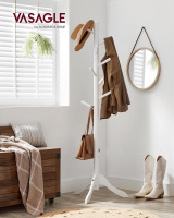VASAGLE Solid Wood Coat Rack, Free Standing Tree-Shaped Coat Rack with 8 Hooks, 3 Height Options, for Clothes, Hats, Bags, Living Room, Bedroom, Home Office, Cloud White URCR01WT | Coat Tree?3 Height Options, for Clothes, Hats, Bags, for Living Room, Bedr