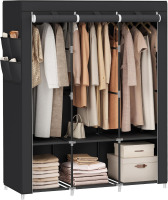 SONGMICS Portable Closet with Cover, 3 Hanging Rods and Shelves | Wardrobe Closet Organizer, 4 Side Pockets, 17.7 x 51.2 x 65.7 Inches, Ink Black New In Box $199