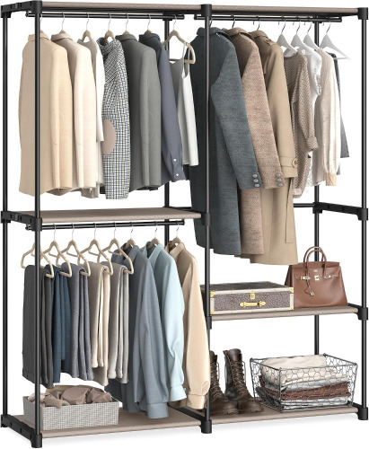 Songmics Wardrobe with 3 Hanging Compartments, Large Space, 138 x 43 x 182 cm | RYLAN Collection RYG025R02 Clothes Rail Clothes Rail for Bedroom Living Room Taupe New In Box $199