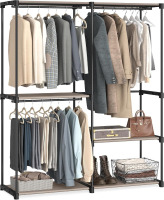 Songmics Wardrobe with 3 Hanging Compartments, Large Space, 138 x 43 x 182 cm | RYLAN Collection RYG025R02 Clothes Rail Clothes Rail for Bedroom Living Room Taupe New In Box $199
