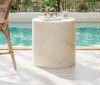 CHRISTOPHER KNIGHT HOME Zayden Outdoor Patio Round Accent Table, Concrete, Beige Travertine New In Box $299