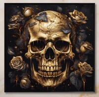 Trinx Gothic Skull Roses - Abstract Floral Framed Prints, 36" H x 36" W New In Box $299