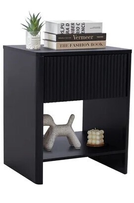 Weselon Modern Fluted Nightstan, Curved Side Bedside Table with Drawer and Open Shelf for Bedroom, Gray Washed Similar to Picture $199