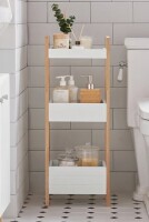 17 Stories Bathroom Shelf 3-Tier Freestanding Organizer with Steel Frame for Bathroom Kitchen Bedroom,White & Natural $199