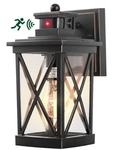Meluaim Outdoor Exterior Wall Lantern Sconce Light PIR Motion Sensor Dusk to Dawn For Garage Porch Patio Yard w/GFCI Outlet, 2-Pack New In Box $199