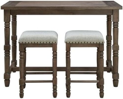 Carolina Classic Brittany Deluxe 3-Drawer Wood Bar Table in Walnut Brown and 2 Bar Stools 3 Piece Set (2 Boxes) New in box $999