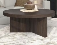 Meyer & Cross Holm 36 in. Alder Brown Round MDF Top Coffee Table CT2352. New in Box $499