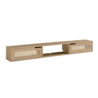 Walker Edison Destin Modern Rattan Flip-Down-Door Wall-Mounted Floating TV Stand for TVs up to 65 Inches, 58 Inch, Coastal Oak New in Box $299