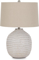 Signature Design by Ashley Jamon Contemporary 26" Round Textured Ceramic Table Lamp, Beige New in Box $299