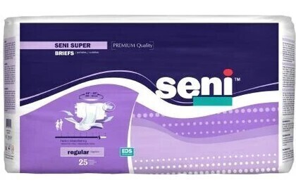 Seni Super Heavy Absorbency Incontinence Brief, Adult, Unisex, Refastenable Tabs, Disposable, Heavy Absorbency, Regular, 25-Count New