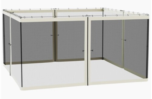 Outsunny 13x13 ft. Gazebo Netting Mosquito Netting Screen with Zippers, Black Rings, High-Quality Polyester, Washable, Black $199