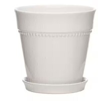 Southern Patio 7.9 in. Ravanaey Small Glossy White Ceramic Planter (7.9 in. D x 7.9 in. H) With Drainage Hole and attached saucer New $79