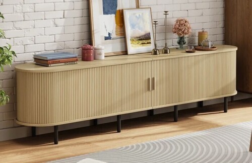 Ebern Designs 80 inch Jalonda Modern Wood TV Stand with Storage and Shelves $399