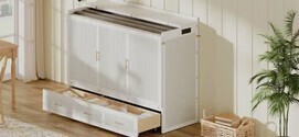 NFusion Monroe Queen Multifunctional Murphy Bed Cabinet with USB Charging Station and Mattress (3 Boxes) New in Box $1299