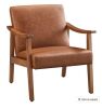 Yaheetech Mid-Century Faux Leather Accent Armchair with High Back Brown, with Solid Wood Legs, Cozy Reading Leisure Chair, New in Box $299