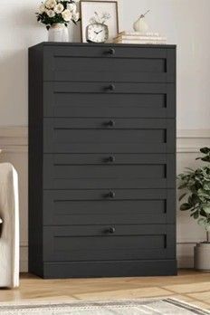 Winston Porter 51.6" H Freestanding 6 Drawer Dresser, Modern 6-Drawer Tall Dresser &ndash; Stylish Space-Saving Storage with Smooth Glide Drawers & Sturdy Base Black New Open Box $499