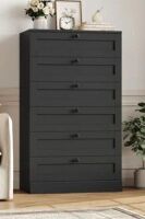 Winston Porter 51.6" H Freestanding 6 Drawer Dresser, Modern 6-Drawer Tall Dresser &ndash; Stylish Space-Saving Storage with Smooth Glide Drawers & Sturdy Base Black New Open Box $499