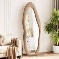Honyee Full Length Mirror, 63" x 24" Wall Mirror, Flannel Wrapped Wooden Frame Floor Mirror, Irregular Wavy Mirror Hanging or Leaning Against Wall New in Box $399