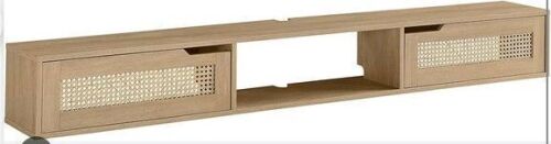 Walker Edison Destin Modern Rattan Flip-Down-Door Wall-Mounted Floating TV Stand for TVs up to 65 Inches, 58 Inch, Coastal Oak New in Box $299