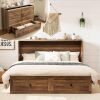 Queen Murphy Cabinet Bed with with Storage & Charging Station | Barnwood Foldable Platform Bed, Farmhouse Wooden Hideaway Bed, Large Drawer, Noisy Free, New in Box $999