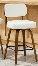 George Oliver 30" Swivel Upholstered Bar Stool with Walnut-Finish Bentwood Frame, White in Box $499