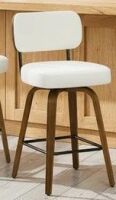 George Oliver 30" Swivel Upholstered Bar Stool with Walnut-Finish Bentwood Frame, White in Box $499