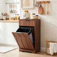 Bifins Single 10 Gallon Tilt Out Trash Can Cabinet with Storage Drawer | Freestanding Wooden Hidden Trash Garbage Can for Kitchen and Dining Room, Laundry Hamper Cabinet for Bathroom New in Box $299