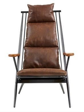17 Stories Peterson Wood Arm Genuine Leather Lounge Chair, Brown, New in Box $899