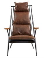 17 Stories Peterson Wood Arm Genuine Leather Lounge Chair, Brown, New in Box $899
