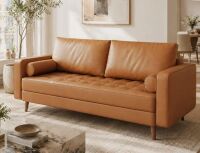 George Oliver Bridgeview Leather Mid Century Modern Upholstered Square Arm Sofa in Brown New in Box $999