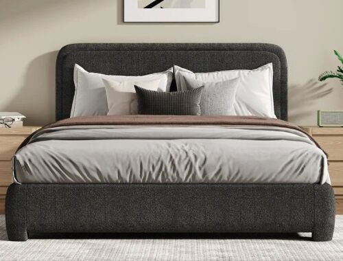 Ebern Designs Bensu Boucle Upholstered Platform Bed Queen Size New in Box $699