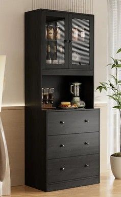Ebern Designs 70.9'' Kitchen Pantry Cabinet in Black New in Box $699