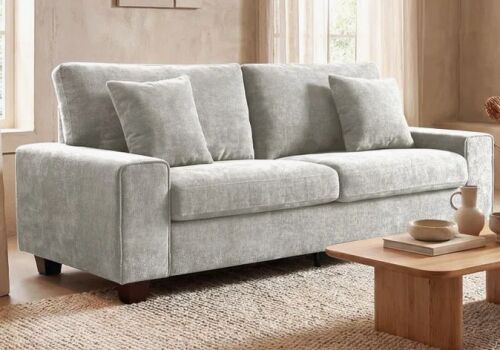 Latitude Run Karlita 3-Seater 89'' Solid Wood Leg Upholstered Sofa with Square Armrests and 2 Throw Pillows In Beige New In Box $799