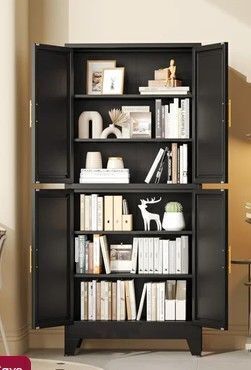 Winston Porter 75.2" Tall Metal Pantry Cabinet, Storage Cabinets with 4 Door and 4 Adjustable Shelves, Black Kitchen Pantry Storage Cabinet, Freestanding Cupboard New In Box $399