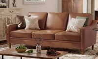 Ebern Designs Barton 80.31'' Faux Leather Square Arm Sofa in Chestnut New in Box $899