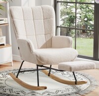 George Oliver Upholstered Rocking Chair with Footrest, High Backrest Ergonomic Support Nursery Recliner Chair New in Box $399