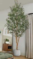 Primrue 8ft Artificial Olive Tree with Natural Wood Trunk, Tall Faux Topiary Plant with Realistic Fruit & Leaves in Sturdy Fabric Pot New in Box $399