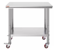 CASTNOO Rectangle Metal Outdoor Side Table with 4-Wheels, Commercial Food Prep Worktable with Casters for Home in Silver New In Box $299