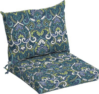Arden 23"x17" Outdoor Dining Chair Cushion Set Sapphire Aurora Blue Damask: Fade & Water-Resistant Patio Seat New In Box $89
