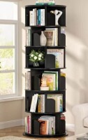 IUNVR 6-Tier Solid Wood Rotating Bookshelf on Wheels, 360&deg; Spinning Book Shelf Tower, Round Revolving Bookcase Organizer, Rolling Bookshelves for Small Spaces, Corner, Bedroom, Kids Room, Office, Black New In Box $299