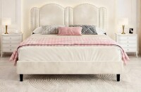 EnHomee Queen Bed Frame with Headboard, Velvet Queen Size Bed Frame with LED Lights, Wooden Slats, Noise Free, No Box Spring Needed, Beige $399
