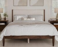 Wade Logan Besan Solid Wood Boucle Upholstered Headboard Bed Frame King Size Cream New in Box $1299