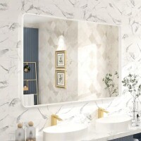 Apmir 48" W x 32" H Rectangular Aluminum Alloy Framed and Tempered Glass Wall Bathroom Vanity Mirror in Matte White, New in Box $399