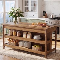 Tribesigns 63" Kitchen Island Table with Storage & Seating, Farmhouse Wood Island with 3-Tier Shelves, New in Box $399