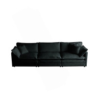 George Oliver Mid-Century Modern Couch 3-Seater Sofa With 2 Armrest Pillows And 3 Toss Pillows, Black, (2 Boxes), New in Box $1,299