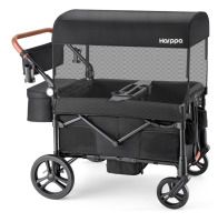 HARPPA Foldable Wagon Stroller for 4 Kids with 5-Point Harness, Canopy, Black $499